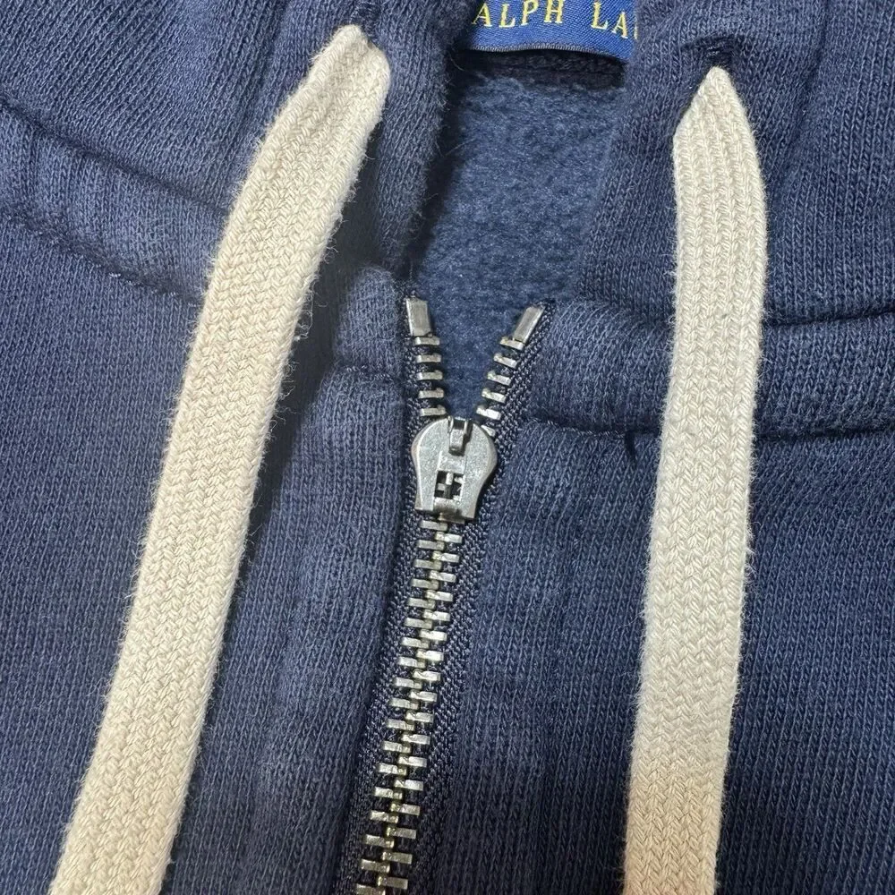 Polo Ralph Lauren Full Zip Hoodie Mens Large Blue Sweatshirt Fleece Lined Jacket